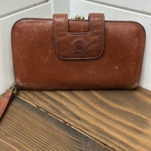 HOBO Carmel Leather Wallet with Wrist Strap